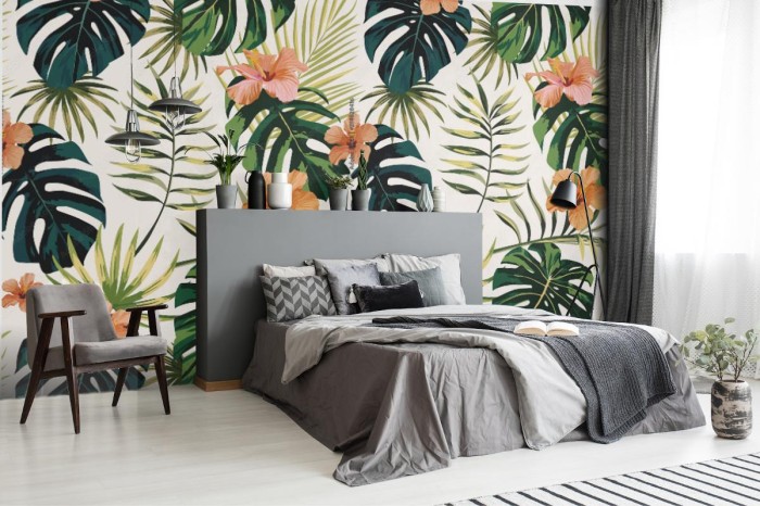fototapeta rosliny tropikalne pozostawia kwiaty hibiskusa