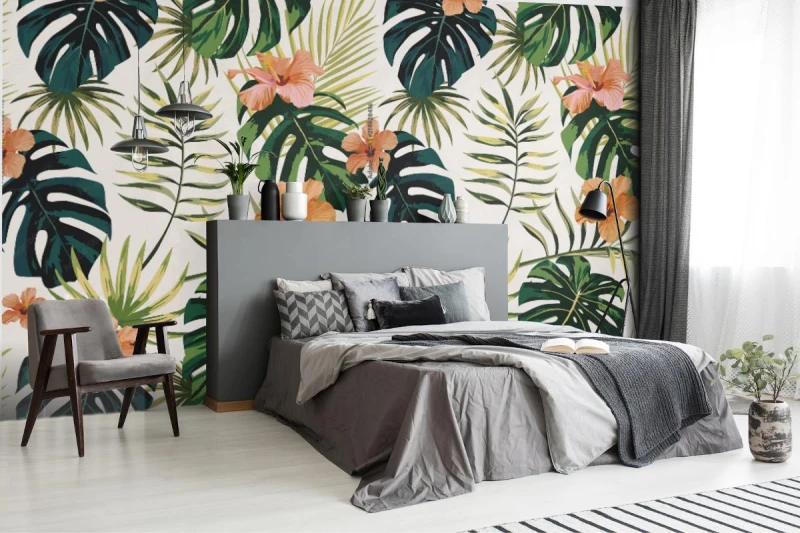 fototapeta rosliny tropikalne pozostawia kwiaty hibiskusa