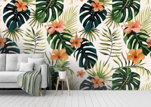 fototapeta rosliny tropikalne pozostawia kwiaty hibiskusa