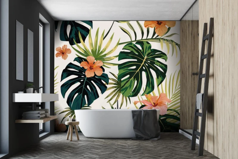 fototapeta rosliny tropikalne pozostawia kwiaty hibiskusa