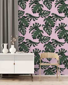 fototapeta tropikalna kwiecista zielona monstera palma