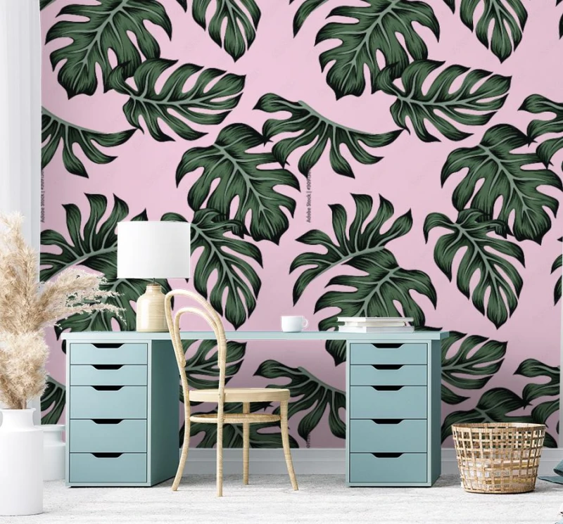 fototapeta tropikalna kwiecista zielona monstera palma