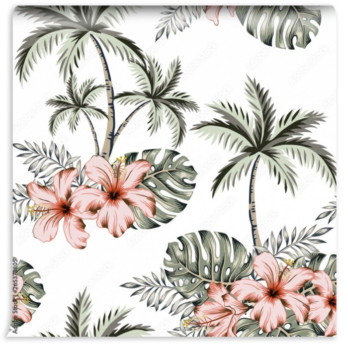 fototapeta tropikalne kwiaty hibiskusa monstera palm