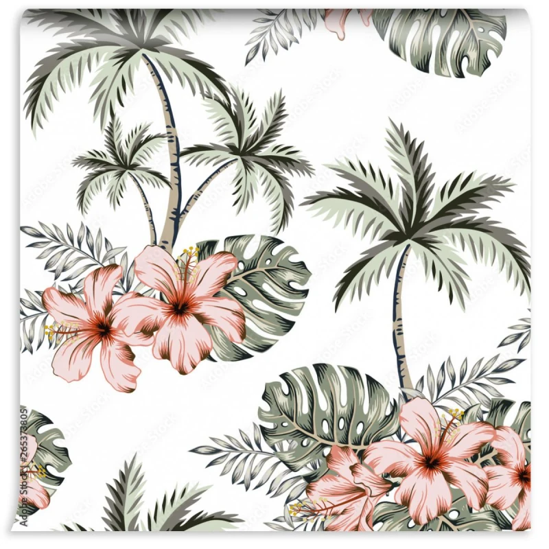 fototapeta tropikalne kwiaty hibiskusa monstera palm