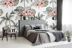fototapeta tropikalne kwiaty hibiskusa monstera palm