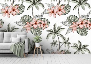 fototapeta tropikalne kwiaty hibiskusa monstera palm