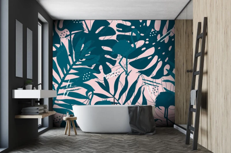 fototapeta tropikalne wzor z liscmi flamingo