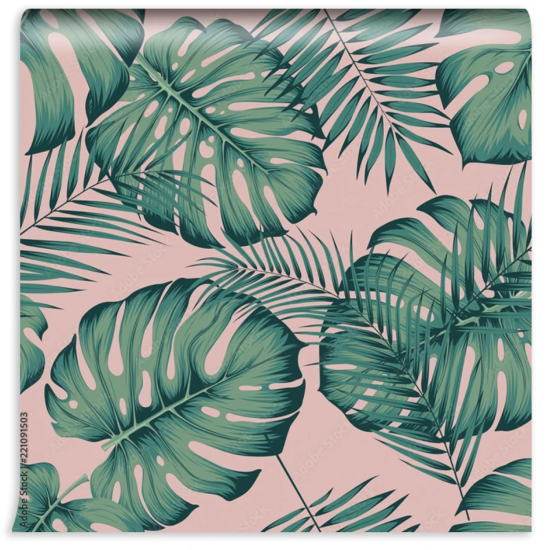 fototapeta tropikalny wzor z liscia monstera i areki p