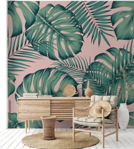 fototapeta tropikalny wzor z liscia monstera i areki p
