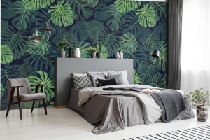 fototapeta tropikalny wzor z zielona monstera palma na ci