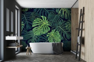 fototapeta tropikalny wzor z zielona monstera palma na ci