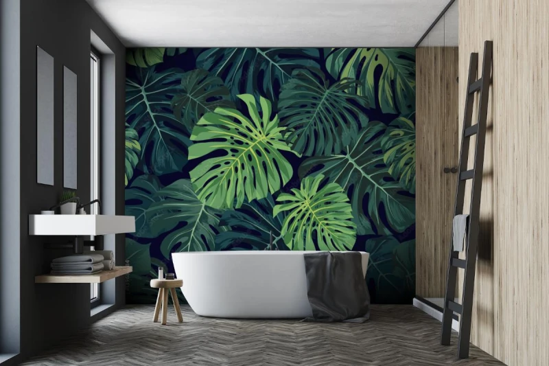fototapeta tropikalny wzor z zielona monstera palma na ci
