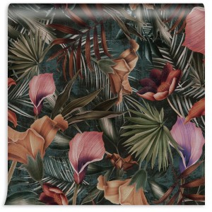 fototapeta wzor tulipana i lisci palmowych