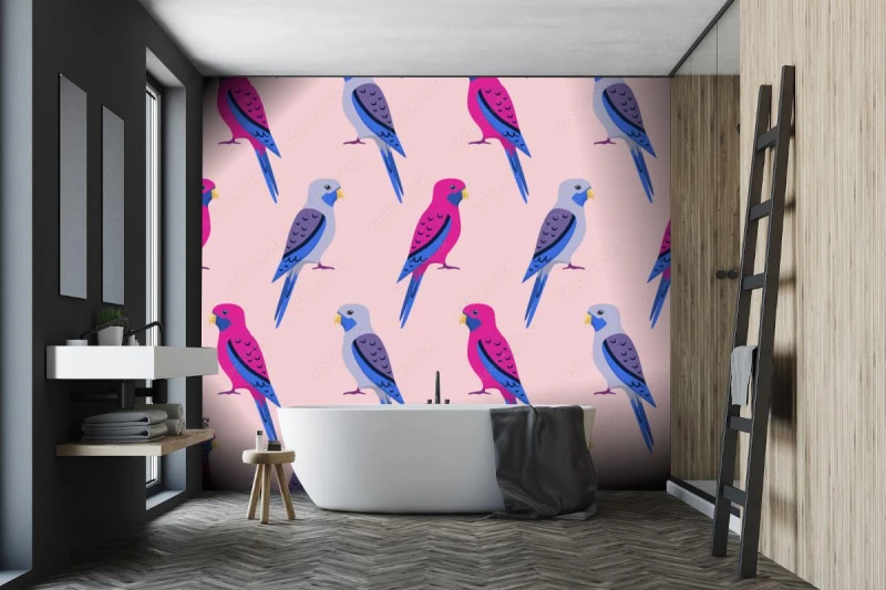 fototapeta bezszwowy wzor z papugami rosella
