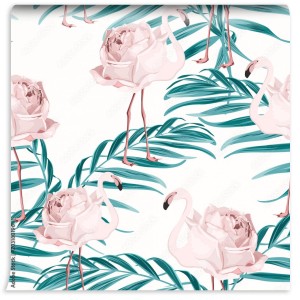 fototapeta egzotyczne rozowe ptaki flamingo z piorami ci