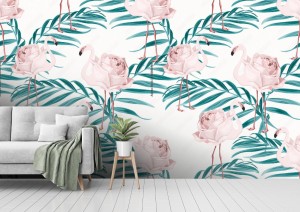 fototapeta egzotyczne rozowe ptaki flamingo z piorami ci