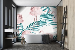 fototapeta egzotyczne rozowe ptaki flamingo z piorami ci