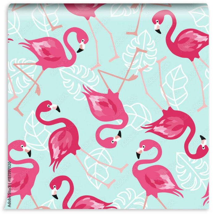 fototapeta flamingo bezszwowy wzor na mennicy zieleni tle