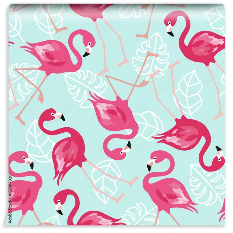 fototapeta flamingo bezszwowy wzor na mennicy zieleni tle