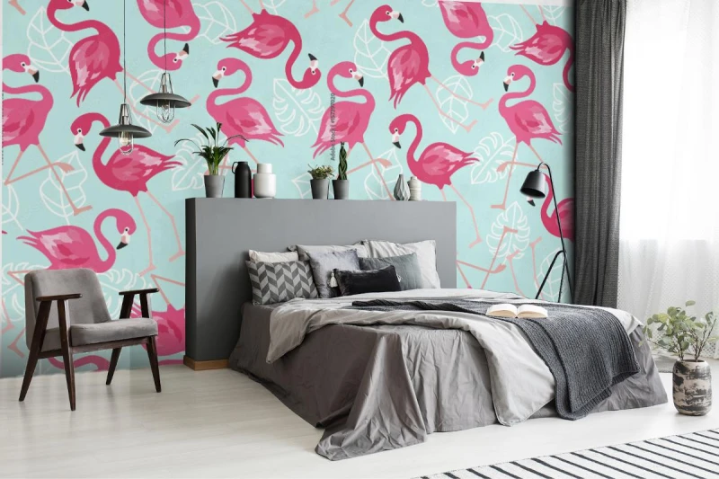 fototapeta flamingo bezszwowy wzor na mennicy zieleni tle