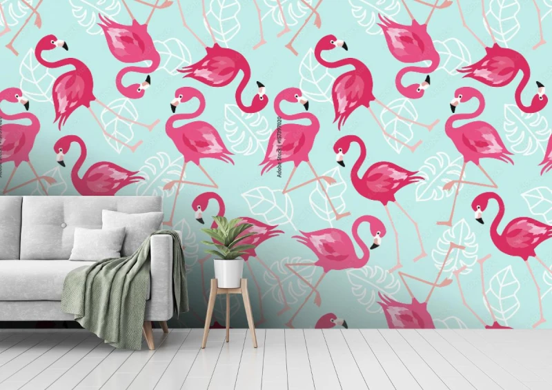fototapeta flamingo bezszwowy wzor na mennicy zieleni tle