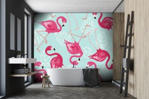 fototapeta flamingo bezszwowy wzor na mennicy zieleni tle