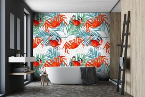 fototapeta krab i tropikalne liscie akwarela