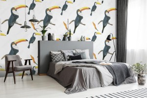 fototapeta wzor toucan bezszwowy bialy wzor z pi