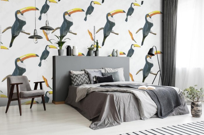 fototapeta wzor toucan bezszwowy bialy wzor z pi