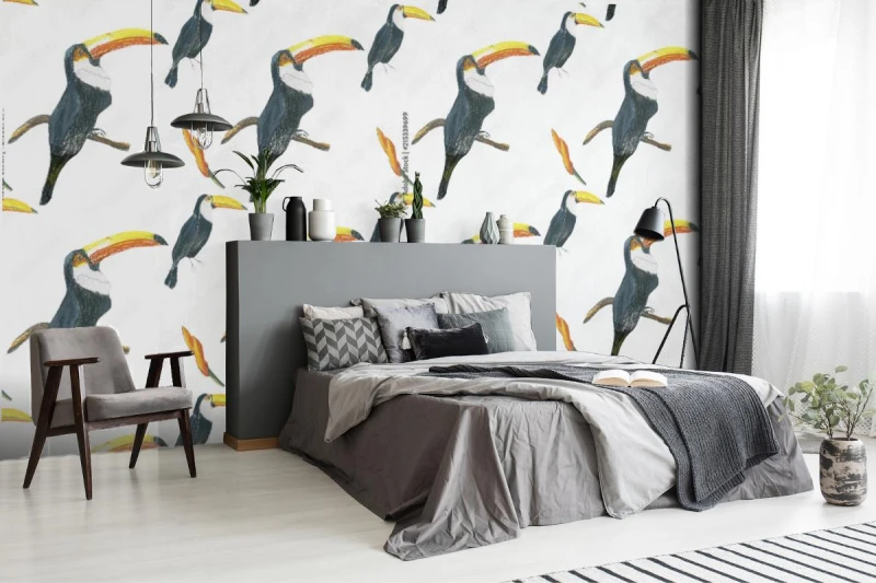 fototapeta wzor toucan bezszwowy bialy wzor z pi