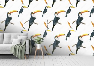 fototapeta wzor toucan bezszwowy bialy wzor z pi