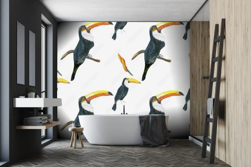 fototapeta wzor toucan bezszwowy bialy wzor z pi
