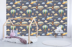 fototapeta akwarela bezszwowe wzor z slodkie samoloty h