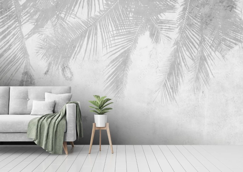 fototapeta cien liscie palm na betonie