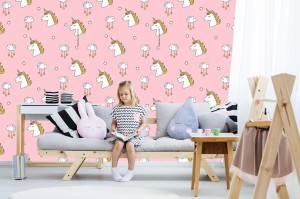 fototapeta jednolite wzor ladny jednorozec wektor rozowy fant