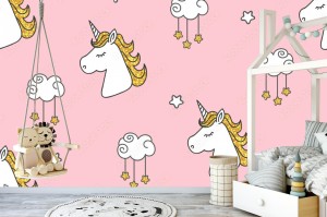 fototapeta jednolite wzor ladny jednorozec wektor rozowy fant