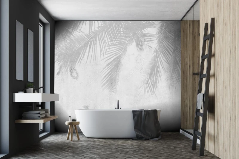 fototapeta cien liscie palm na betonie
