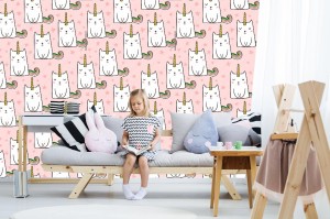 fototapeta jednolity wzor z recznie rysowane slodkie koty je