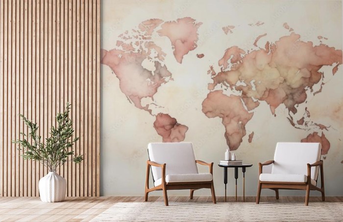 fototapeta mapa swiata akwarela odcienie ziemi