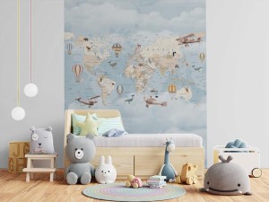fototapeta mapa swiata na tle chmur