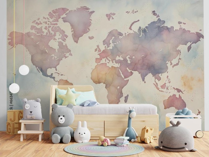 fototapeta mapa swiata w odcieniach pastelowych