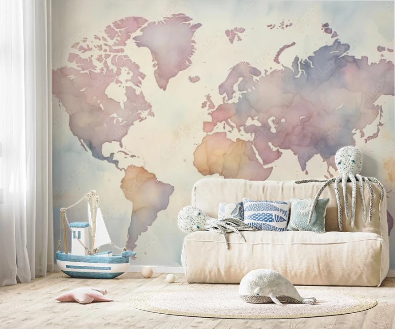 fototapeta mapa swiata w odcieniach pastelowych
