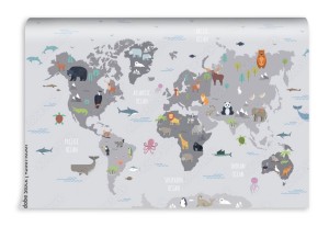 fototapeta mapa swiata ze zwierzetami