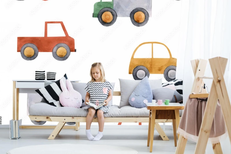 fototapeta akwarela dziecko samochod wektor wzor pojazdu