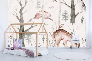 fototapeta akwarela woodland zwierze skandynawski bez szwu