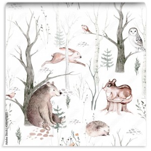 fototapeta akwarela woodland zwierze skandynawski bez szwu