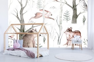 fototapeta akwarela woodland zwierze skandynawski bez szwu