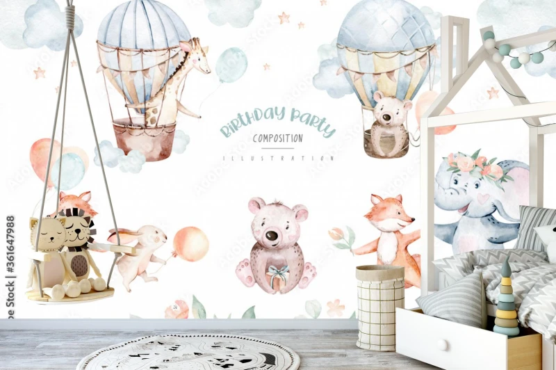 fototapeta cute baby air balloon urodziny zlobek