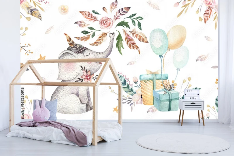 fototapeta cute baby slonia przedszkola na bialym tle