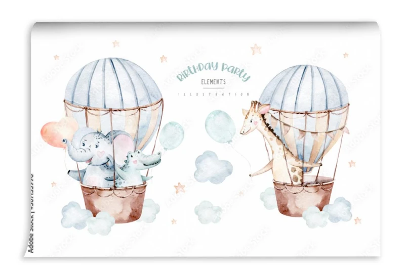 fototapeta cute cartoon balony na przyjecie urodzinowe dla dzieci